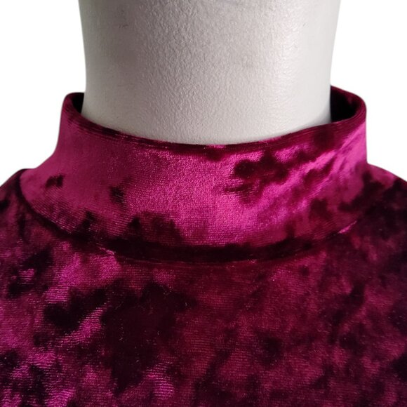 Bozzolo Glam Goth Crimson Crushed Velvet Mock Neck Stretch Bodysuit Sz S - Picture 6 of 6